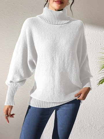 Maglione da Donna a Collo Alto in Maglia Casual Oversize Maniche a Lanterna Tinta Unita Pullover Maglieria