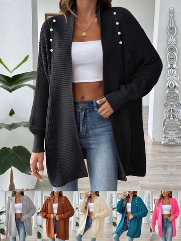 Γυναικεία Πλεκτή Ζακέτα με Πέρλες Oversized Ανοιχτό Μπροστά Μακρύ Μανίκι Μεσαίου Μήκους Ακρυλικό Πουλόβερ