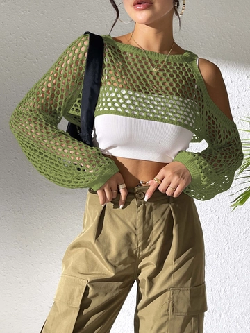 Damen Sexy Ausschnitt Strick Bolero Super Gekürzt Langarm Pullover Polyester Einfarbig Mesh Strand Cover Up Top