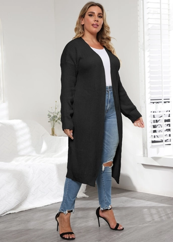 Women Plus Size Long Knit Cardigan Open Front Chunky Knit Sweater Solid Color Long Sleeve Casual Outerwear Large Size 0XL-3XL