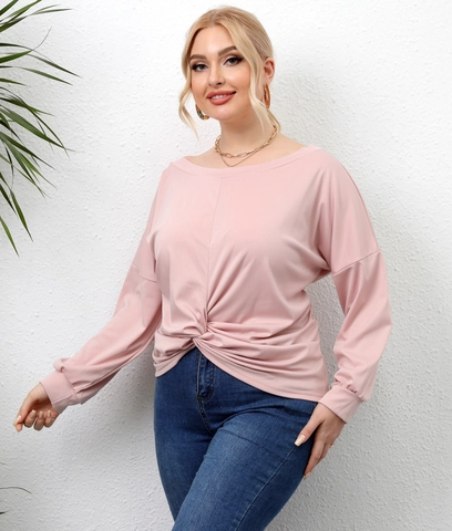 Γυναικείο T-Shirt Μεγάλου Μεγέθους Casual Με Κόμπο Twist Μακρύ Μανίκι Μονόχρωμο Λαιμόκοψη Bateau Ασύμμετρο Στρίφωμα Φθινοπωρινό Top