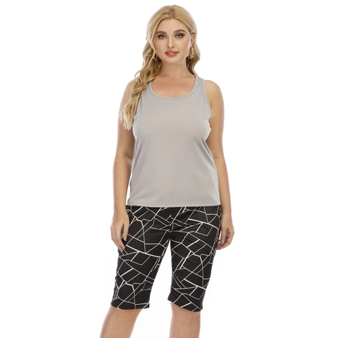 Pantalones Cortos de Talla Grande para Mujer con Estampado Geométrico Cintura Alta Ajustados Elásticos para Yoga y Deporte Casual