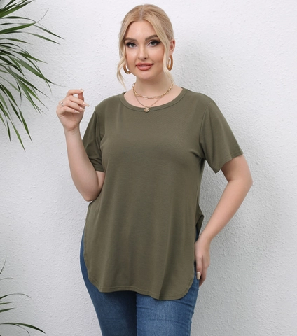 Γυναικείο T-Shirt Μεγάλου Μεγέθους Casual Κοντό Μανίκι Στρογγυλή Λαιμόκοψη Πλευρικό Σκίσιμο Καμπυλωτό Στρίφωμα Τοπ