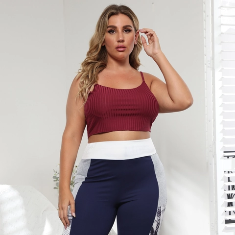 Dames Grote Maat Geribbelde Crop Tanktop Hoge Rek Mouwloos Bourgondië Rood Zomer Casual Vest Gebreid Basic Hemdje