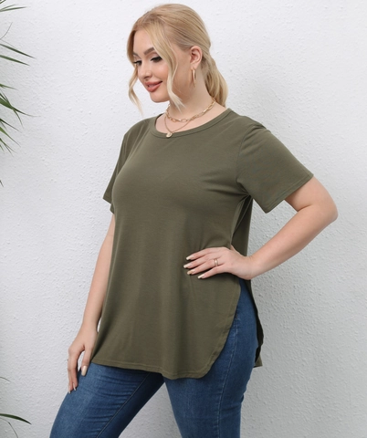 Γυναικείο T-Shirt Μεγάλου Μεγέθους Casual Κοντό Μανίκι Στρογγυλή Λαιμόκοψη Πλευρικό Σκίσιμο Καμπυλωτό Στρίφωμα Τοπ