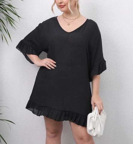 Γυναικείο Φόρεμα Plus Size Εξώπλατο με Βολάν Cover Up Παραλίας Χαλαρό V-Λαιμόκοψη Καλοκαιρινές Διακοπές Casual