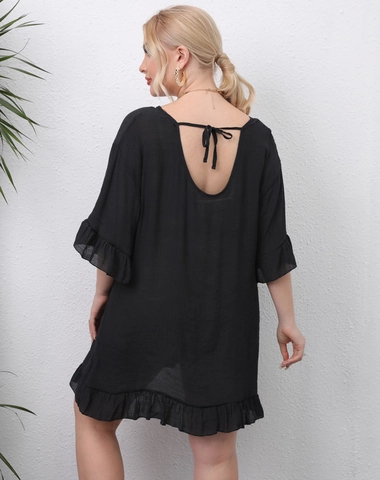 Γυναικείο Φόρεμα Plus Size Εξώπλατο με Βολάν Cover Up Παραλίας Χαλαρό V-Λαιμόκοψη Καλοκαιρινές Διακοπές Casual