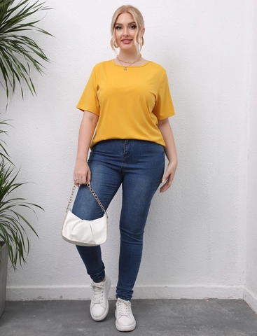 Women Plus Size T-Shirt Short Sleeve Round Neck Angel Wing Butterfly Cutout Back Casual Loose Top Polyester Spandex Shirt