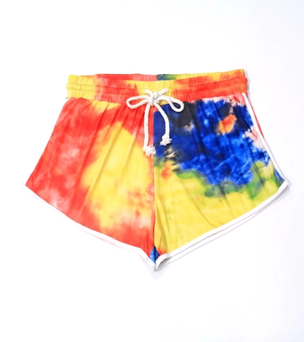 Women Plus Size Tie Dye Casual Shorts Elastic Waist Drawstring Summer Beach Sports Shorts With Contrast Piping