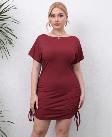 Vestito Bodycon Taglie Forti da Donna con Coulisse Increspata Manica Corta in Maglia a Costine Slim Fit Casual Sexy Estivo