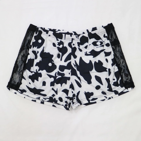 Pantaloncini Casual Sexy Taglie Forti Donna Giunzione in Pizzo Vita Elastica Stampa Muccata Tie Dye Pantaloncini Estivi