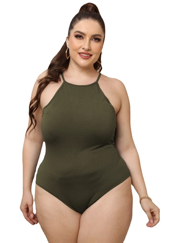 Body Grande Taille pour Femmes Dos Nu Sexy Sans Manches Coupe Slim Bouton Pression Top Body