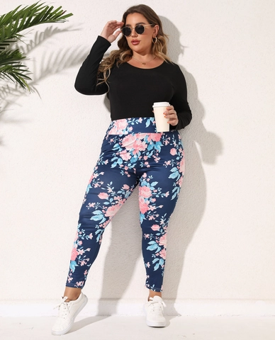 Leggings da Donna Taglie Forti con Stampa Floreale a Vita Alta Pantaloni Skinny Elastici Casual Pantaloni Snellenti Spazzolati