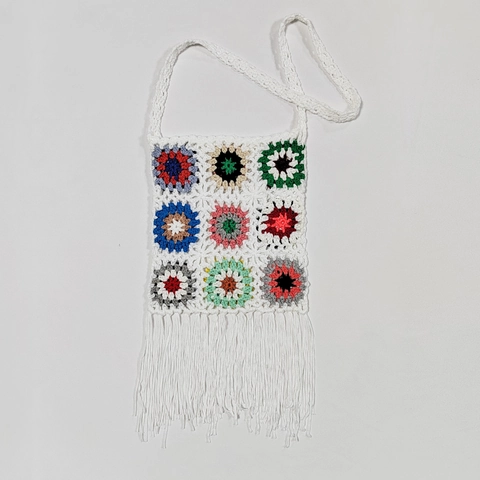 Handgefertigte Häkel Schultertasche Damen Vintage Ethno Granny Square Umhängetasche Mit Quasten Boho Stil Blumenmuster
