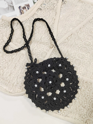 Borsa a Tracolla da Donna a Fiori Fatta a Mano All'Uncinetto Con Künstliche Perle Bianche Stile Boho Etnico Piccola Borsa Porta Cellulare