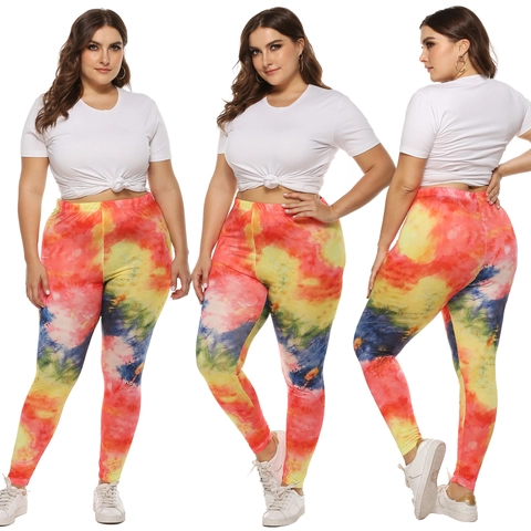 Women Plus Size Tie Dye Leggings High Waist Elastic Slim Fit Colorful Yoga Pants Casual Stretchy Daily Bottoms Trousers