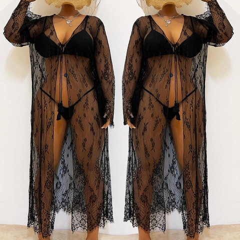 Damen Sexy Blumen Spitze Strand Cover Up Lange Durchsichtige Kimono Strickjacke Mit Quasten Übergröße Sonnenschutz Badeanzug