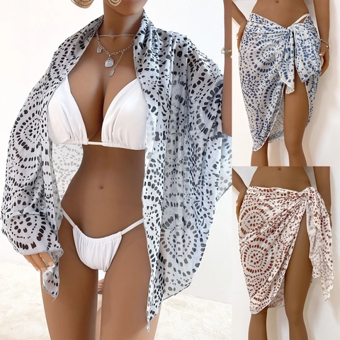 Damen Sexy Polka Dot Druck Strand Sarong Wickelrock Leichte Chiffon Mesh Bindeband Bikini Cover Up Transparent Midi Rock
