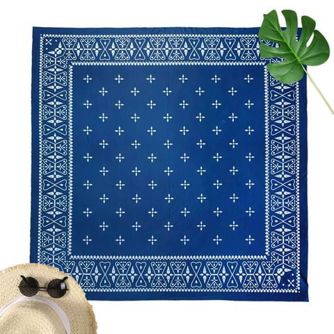 Toalla de Playa con Estampado Floral Geométrico Bohemio Chal Cuadrado Grande para Mujer Protección Solar Alfombra de Picnic Azul Oscuro
