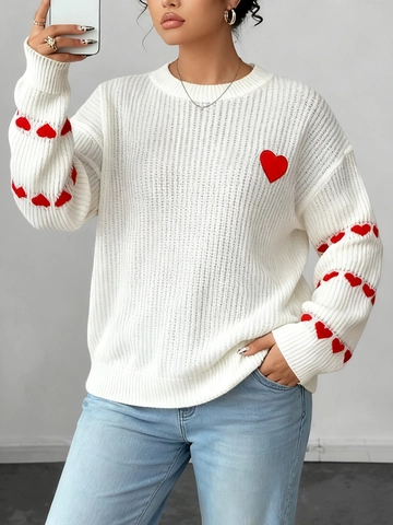 Women's Plus Size Heart Pattern Color Block Knit Sweater Loose Casual Long Sleeve Pullover Crewneck Top For Daily Wear
