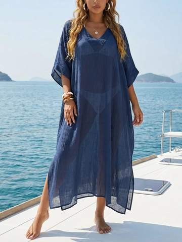 Copricostume da Spiaggia con Scollo a V Donna Kaftan Maxi Abito Spacco Laterale Oversize Estate Abbigliamento Mare