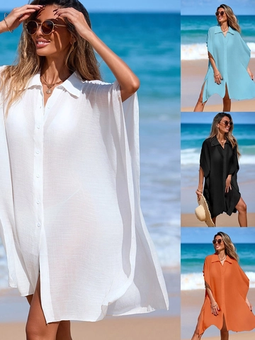 Copricostume da Spiaggia Oversize da Donna Vestito a Camicia con Bottoni Trasparente Largo Bikini Coverups per Vacanze Estive