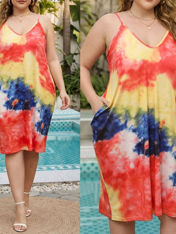 Women's Plus Size Tie-Dye Camisole Dress V-Neck Irregular Hem With Pockets Loose Vacation Sleeveless Sundress