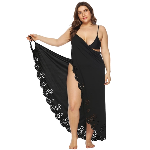 Copricostume da Spiaggia Taglie Forti da Donna con Taglio Laser Floreale Abito a Portafoglio Spalline Sottili Sarong per Vacanze