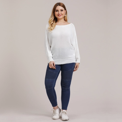 Plus Size Women Casual Solid Knit Sweater Round Neck Batwing Sleeve Loose Pullover Warm Autumn Winter Tops Ladies Fashion Knitwear