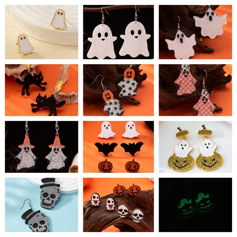 Halloween Acryl Ohrhänger Kürbis Geist Skelett Messer Spinnennetz Lustiger Gotischer Festlicher Schmuck Damen