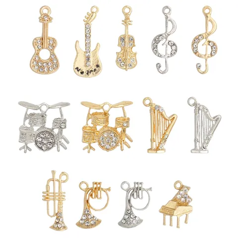 Musical Instrument Charms Alloy Rhinestone Guitar Piano Violin Treble Clef DIY Jewelry Making Craft Accessories