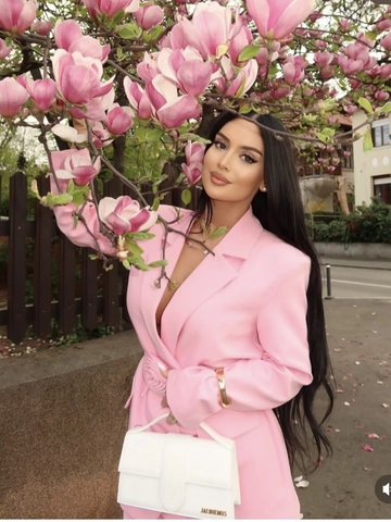 Women Blazer Suit Jacket Rose Flower Belted Waist Long Sleeve Lapel Polyester Office Street Fashion