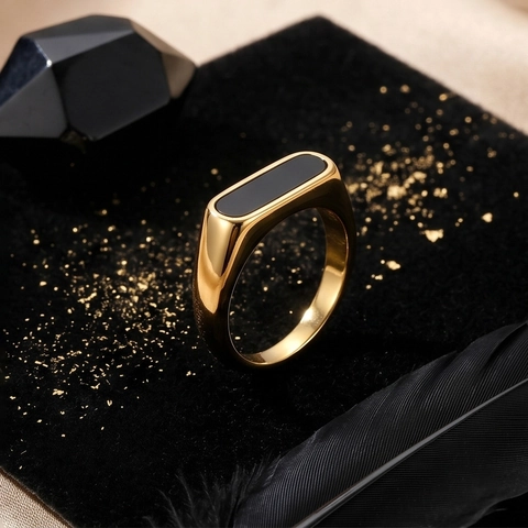 Signet Ring Titanium Steel 18K Gold Plated Natural Mother Of Artificial Pearl Shell Minimalist Rectangle Geometric For Women