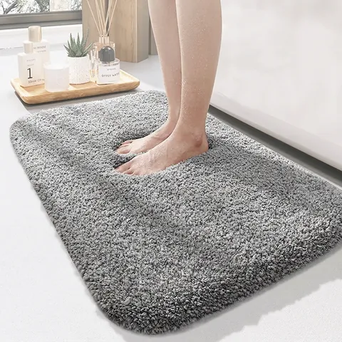 Bath Mat Bathroom Rug Super Absorbent Quick Dry Anti-Slip Soft Thickened Flocked Plush Shaggy Carpet Machine Washable