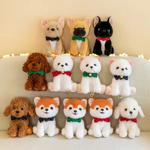 Adorable Realistic Dog Plush Toy Soft Stuffed Animal Puppy Doll With Bowtie For Kids Birthday Valentine Gift