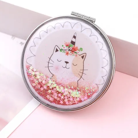 Specchio Da Trucco Pieghevole Rettangolare Metallo Pelle PU Sabbie Mobili Glitter Vanità Compatta Portatile Per Donne