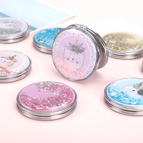 Specchio Da Trucco Pieghevole Rettangolare Metallo Pelle PU Sabbie Mobili Glitter Vanità Compatta Portatile Per Donne