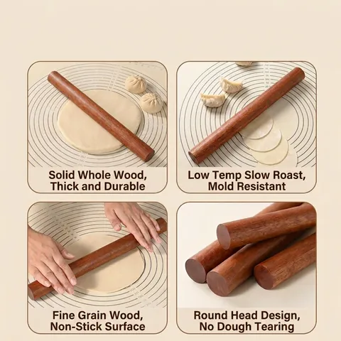 Rodillo De Amasar De Madera Maciza De Ébano Antiadherente Para Hornear Empanadillas Pasta Acabado Natural Útil De Cocina