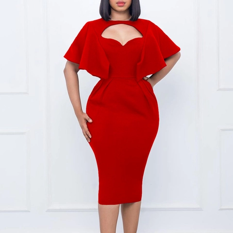Vestido Midi Ajustado Elegante con Manga de Capa para Mujer Vestido de Tubo con Cuello Redondo y Aberturas para Oficina Fiesta Negocios