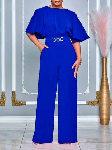 Mono Elegante de Color Sólido para Mujer Cintura Alta Pierna Ancha Con Cuello Redondo Manga de Capa Fiesta Banquete Profesional Mono