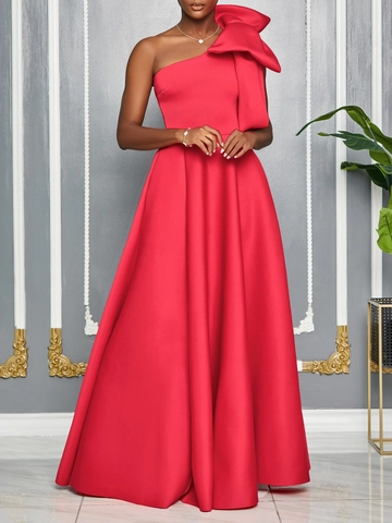 Elegantes Damen Ein Schulter Schleife Maxi Kleid Satin Polyester Spandex Formelles Abendkleid Party Hochzeit Nacht Bankett Outfit