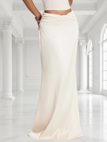 Elegant Satin Maxi Skirt For Women High Waist Ruched Bodycon Fishtail Long Skirt Apricot Evening Party Banquet Bottoms