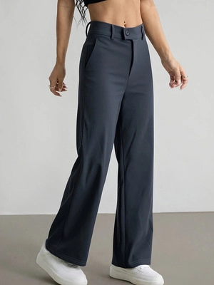 Damen Hohe Taille Weites Bein Hose Locker Casual Gerade Hose Elegant Pendeln Einfarbig Büro Dame Lange Hose