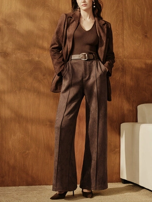 Damen Hochtaillierte Wildlederimitat Hose Mit Weitem Bein Vintage Schlankmachende Gerade Hose Für Büro Pendeln Streetwear