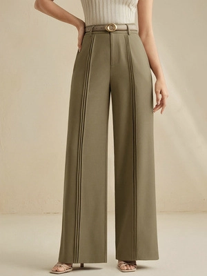 Pantaloni da Donna a Vita Alta a Gamba Larga Tinta Unita Casual Pantaloni Dritti Con Cintura Abbigliamento da Lavoro Autunno