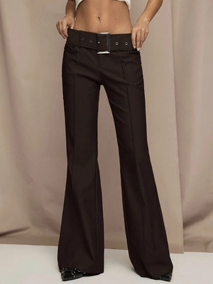 Women High Waist Flare Pants With Belt Solid Color Slim Fit Drape Floor Length Commute Casual Chic Flare Trousers