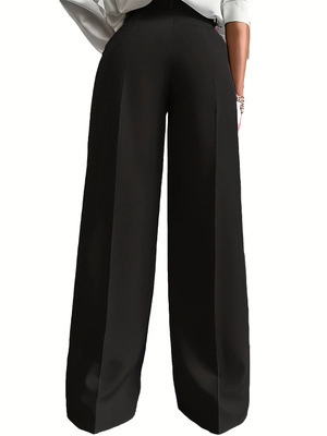 Pantaloni da Donna a Vita Alta a Gamba Larga Eleganti Pantaloni Dritti con Tasche Pantaloni Casual da Ufficio Lavoro