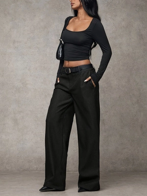Pantaloni da Abito a Gamba Larga a Vita Alta da Donna Doppio Bottone Tinta Unita Pantaloni da Ufficio Casual Allentati Traspiranti