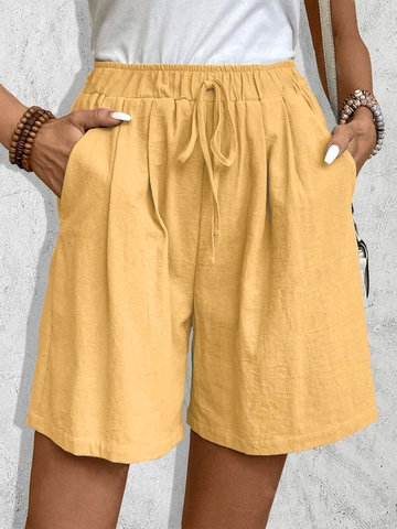 Damen Casual Shorts Elastische Hohe Taille Kordelzug Sommer Strand Shorts Mit Taschen Einfarbig Locker Hausanzug Für Damen