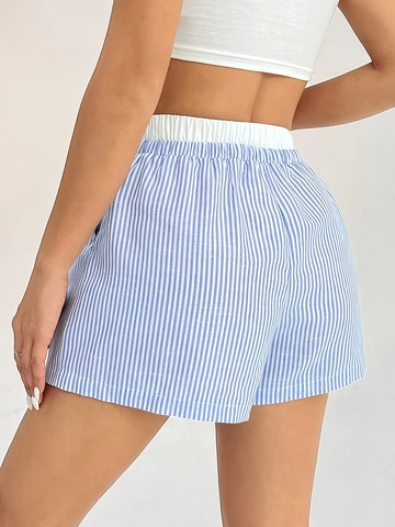 Pantaloncini a Righe a Vita Alta da Donna Casual a Gamba Larga a Trapezio Con Coulisse Cintura Elastica Estate Spiaggia Streetwear